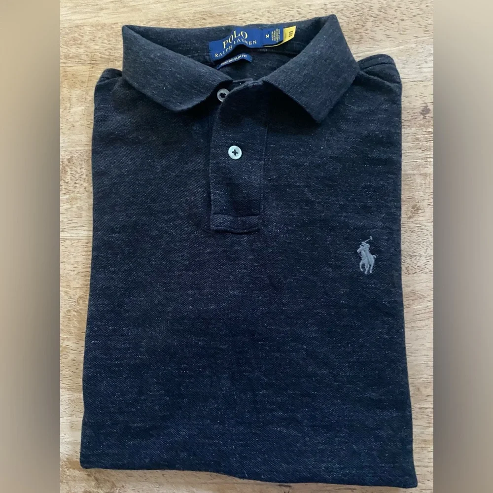 Polo Ralph Lauren Men’s Sz Medium Custom Slim Fit Merled Dark Gray Polo